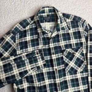 Vintage polo jeans men's blue plaid light weight flannel shirt work pocket 90s L
